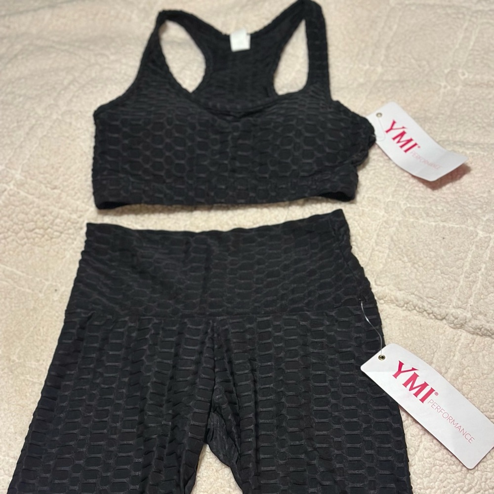 YMI Black Textured workout outfit